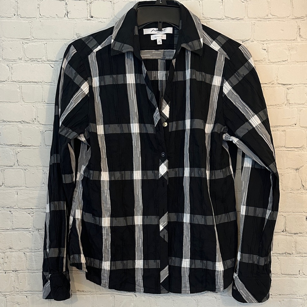 Foxcroft Black and White Plaid Women’s Button Down